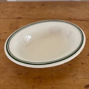 Vintage Sterling China White & Green Stripe Diner Ware Ironstone Oval Soap Dish